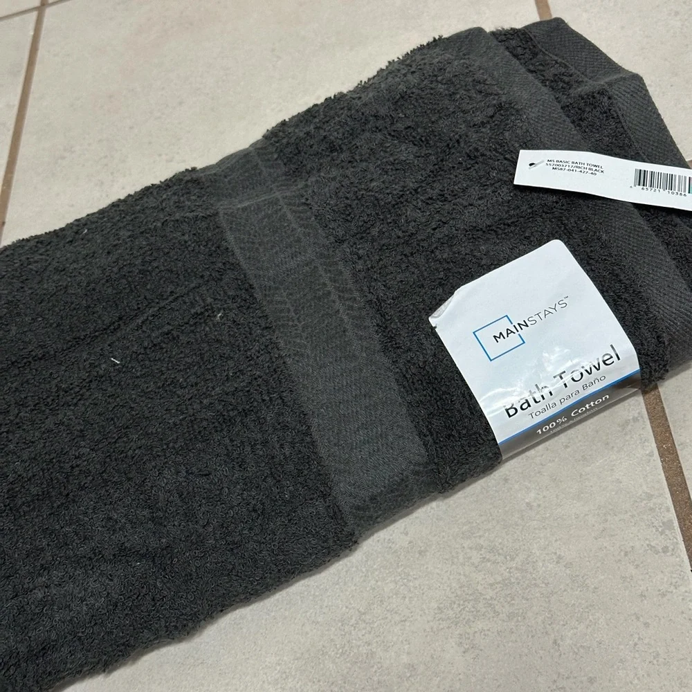 Mainstays Black/Charcoal Gray 2 Bath Towels cotton‎ rich